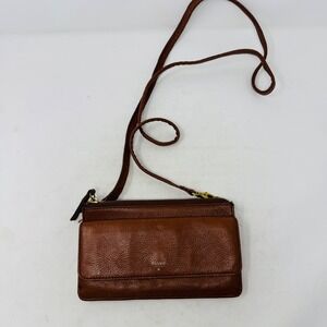 Fossil Brown Leather Crossbody‎ Clutch Wallet Bag